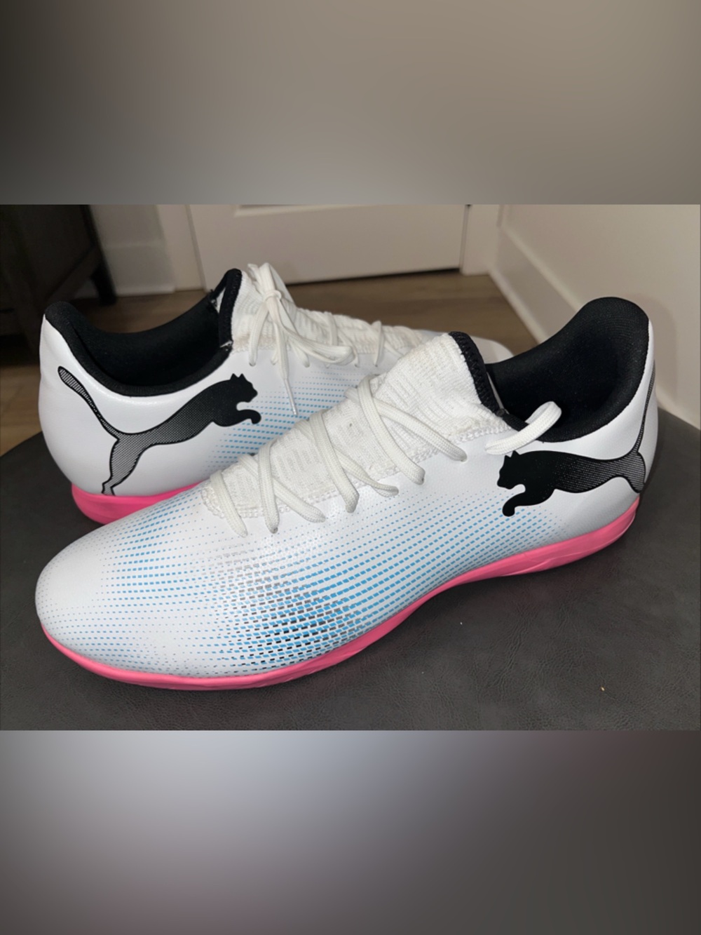 Size 12 Puma Men Future 7 Match Turf Soccer Shoes White Black NEW